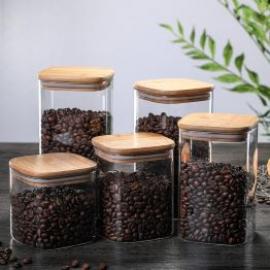 Square Glass Storage Jars With Natural Bamboo Lid Silicone Ring and Labels Kitchen Food Storage Jars